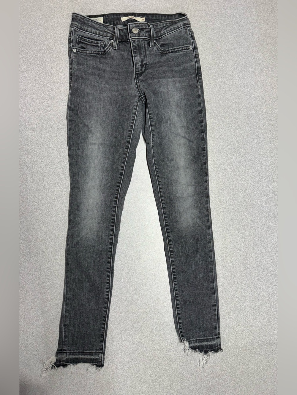 Levis 711 Women’s High-Rise Black Gray Skinny Jeans with Raw Hem Premium Size 24